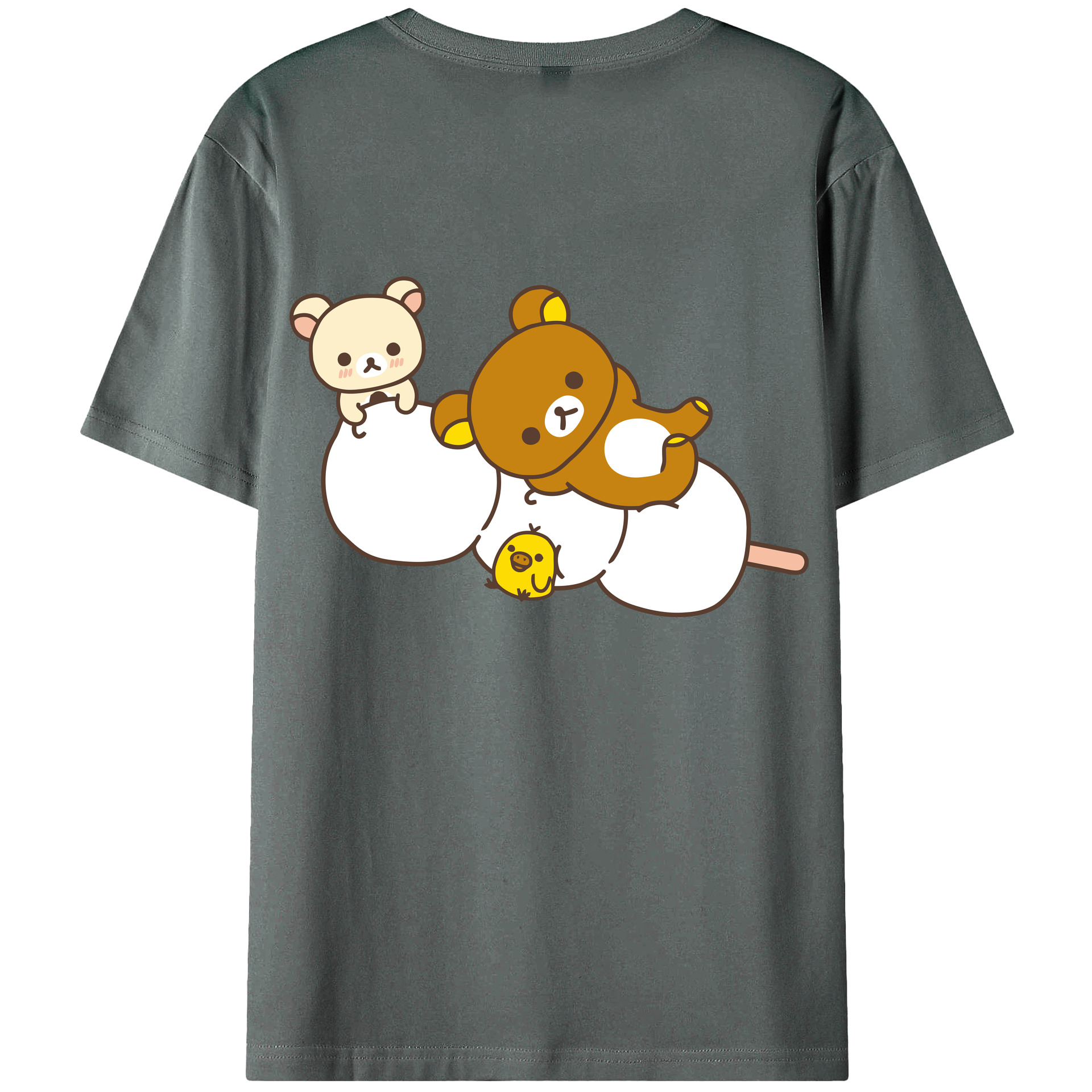 （画像用） リラックマ リラックマ キイロイトリ Rilakkuma Korilakkuma Kiiroitori 綿100％ メンズ半袖Tシャツ（バックプリント） 通気性